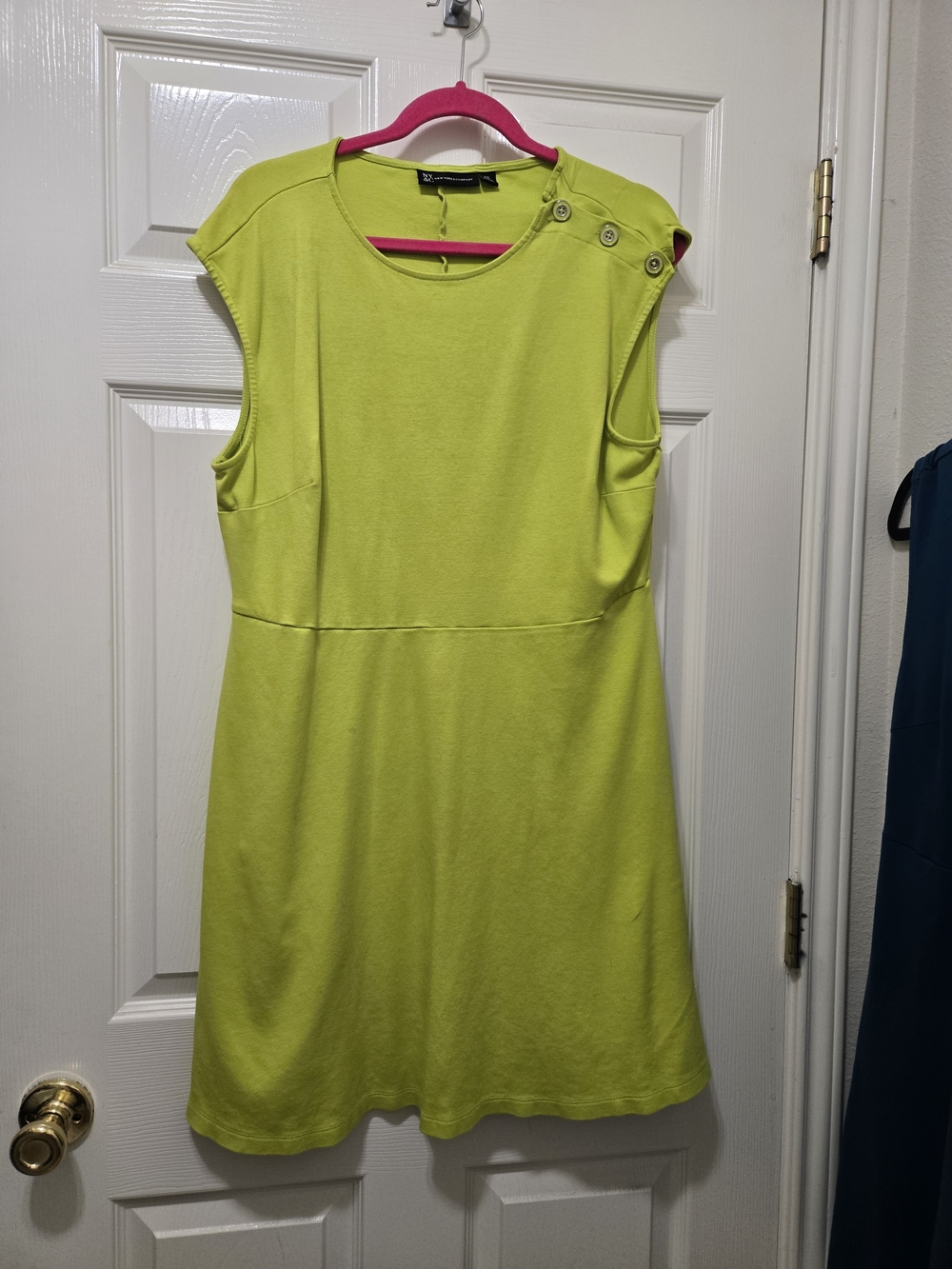 New York & Company Lime Green Sleeveless Shift Dress with Shoulder Buttons